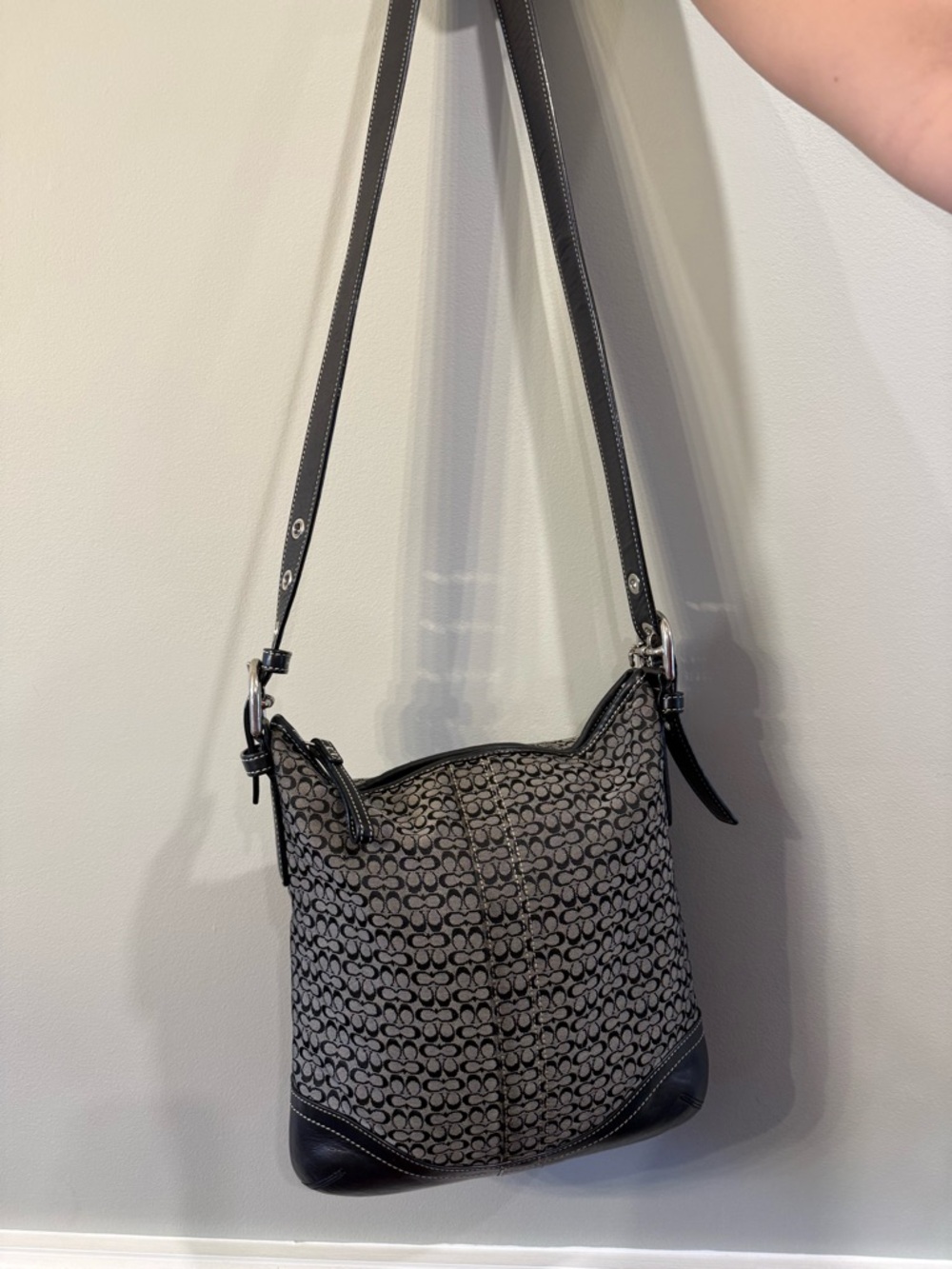 Coach Black and Gray Signature Jacquard Shoulder Bag